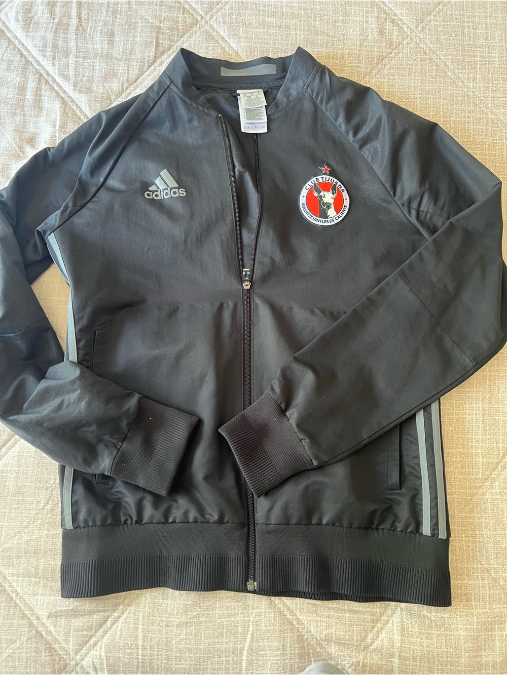 adidas Black Bomber Jacket with Red Club Patch